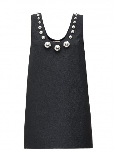 CHRISTOPHER KANE Dome-embellished crinkle-jacquard mini dress in black ~ lbd