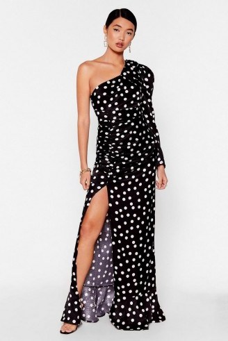 NASTY GAL Dot Staying in One Shoulder Maxi Dress in Black - flipped