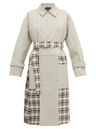 PROENZA SCHOULER Double-breasted checked twill trench coat in off-white | check print coats - flipped