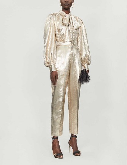 DUNDAS Tapered high-rise silk-blend trousers in gold ~ evening glamour - flipped