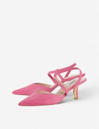 DUNE Colombia heeled pink-suede courts ~ strappy court shoes