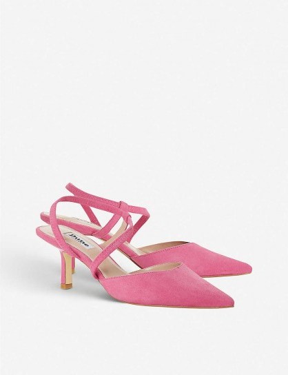 DUNE Colombia heeled pink-suede courts ~ strappy court shoes - flipped