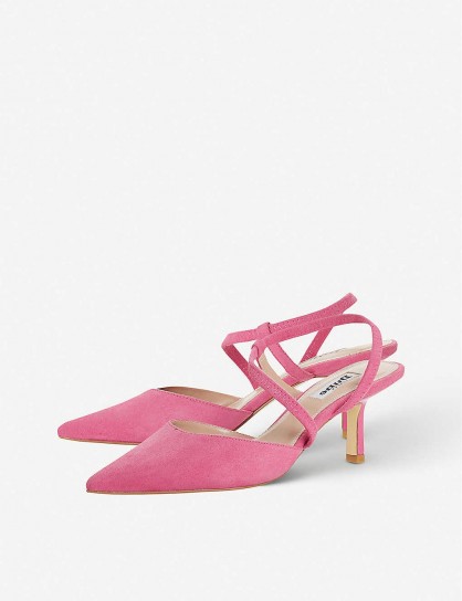 DUNE Colombia heeled pink-suede courts ~ strappy court shoes