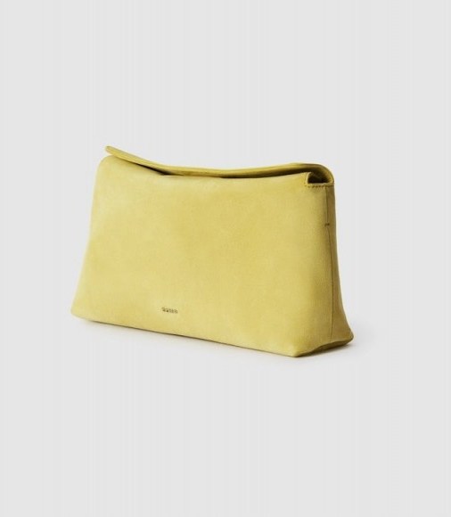 REISS EVIE SUEDE SLOUCH CLUTCH BRIGHT YELLOW ~ colour pop accessory - flipped