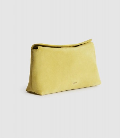 REISS EVIE SUEDE SLOUCH CLUTCH BRIGHT YELLOW ~ colour pop accessory