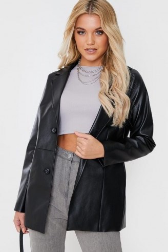 FASHION INFLUX BLACK PU SINGLE BREASTED TAILORED JACKET - flipped
