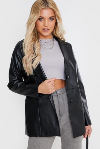 FASHION INFLUX BLACK PU SINGLE BREASTED TAILORED JACKET
