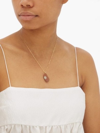 CVC STONES Feel diamond & 18kt gold pebble-charm necklace ~ stone pendant necklaces - flipped