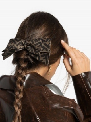Fendi Brown F Logo Silk Bow Hair Clip - flipped