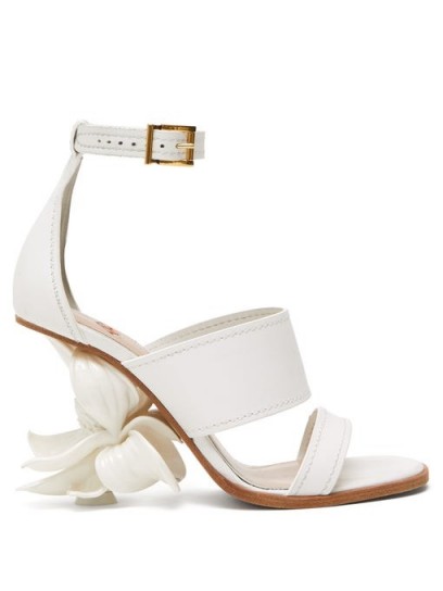 ALEXANDER MCQUEEN Floral-heel white-leather sandals
