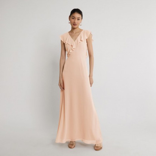 WAREHOUSE FRILL WRAP BRIDESMAID DRESS LIGHT PINK – elegant bridesmaids dresses - flipped