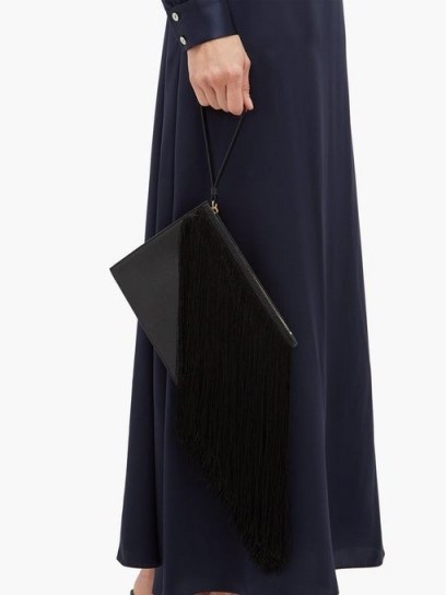 HILLIER BARTLEY Fringed full-grain leather pouch in black - flipped