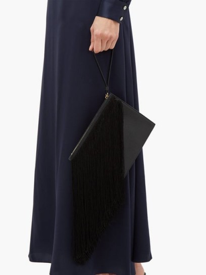 HILLIER BARTLEY Fringed full-grain leather pouch in black