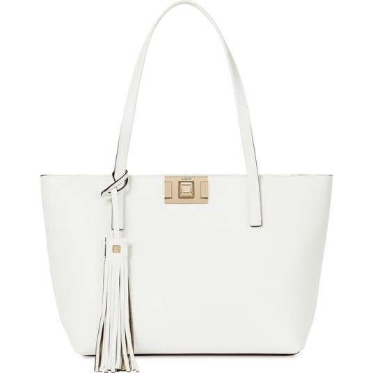 FURLA MIMI’ Tote M Chalk 1045424 / white textured leather handbags - flipped