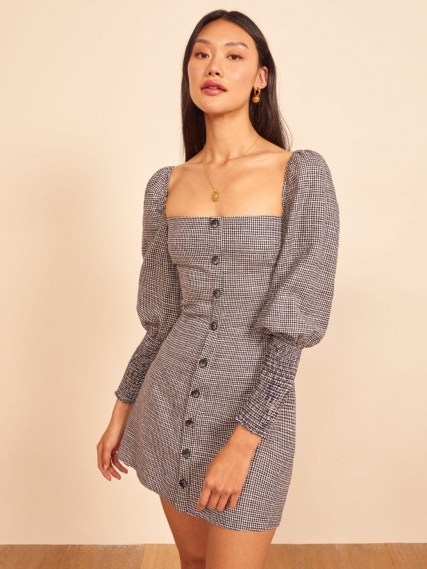 Reformation Gambino Dress in Check | puff sleeved dresses - flipped