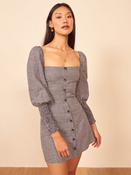 Reformation Gambino Dress in Check | puff sleeved dresses