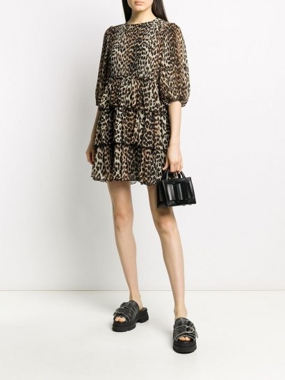 GANNI leopard print tiered dress in brown/black - flipped