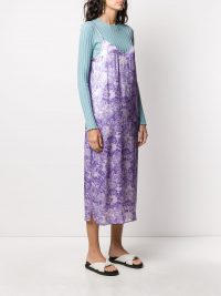 GANNI rose print slip dress in violet/white