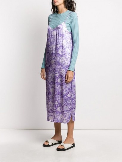 GANNI rose print slip dress in violet/white - flipped