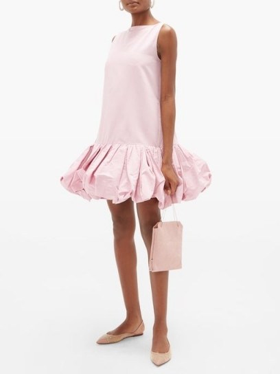 VALENTINO Gathered-hem cotton-blend faille mini dress in light pink | voluminous hems - flipped