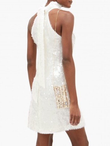 GALVAN Gemma sequinned chiffon dress in white ~ sequin covered party dresses - flipped