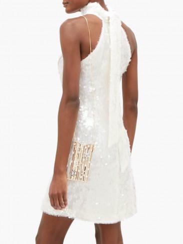 GALVAN Gemma sequinned chiffon dress in white ~ sequin covered party dresses