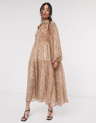 Ghospell oversized smock dress in sheer romantic floral | voluminous fashion - flipped