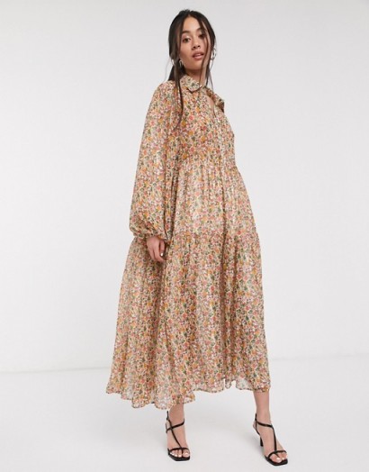 Ghospell oversized smock dress in sheer romantic floral | voluminous fashion