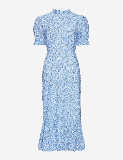 GHOST Solene floral print maxi dress in blue / frill trimmed dresses - flipped