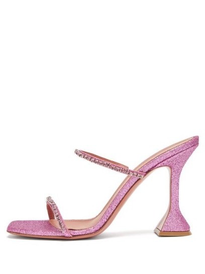 AMINA MUADDI Gilda crystal-embellished glittered sandals in fuchsia-pink - flipped