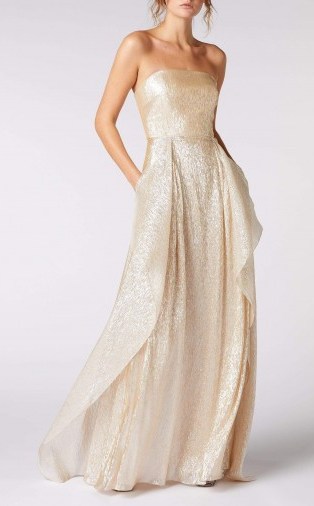 ROLAND MOURET GILO GOWN in CHAMPAGNE ~ shimmering luxury strapless gowns - flipped