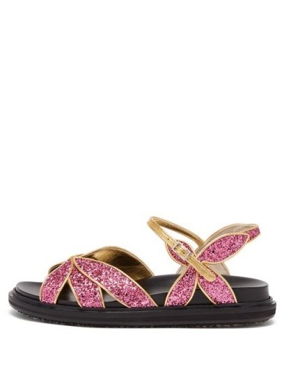 MARNI Glitter-strap butterfly sandals in pink glitter - flipped