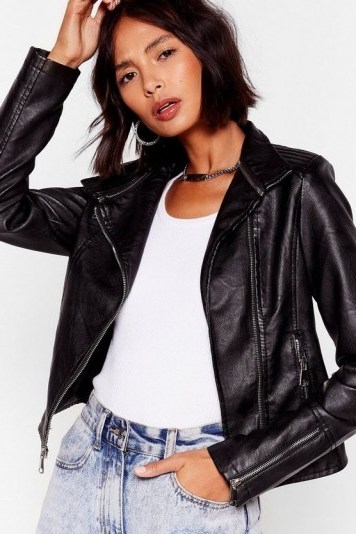 NASTY GAL Got to Get Zip Faux Leather Jacket in Black – classic biker - flipped