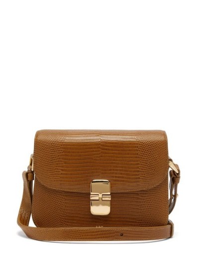A.P.C. Grace lizard-effect leather shoulder bag in ocre-brown
