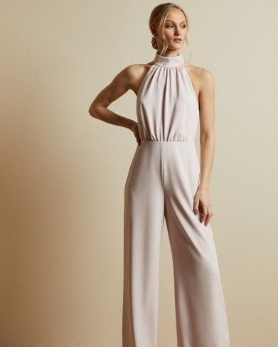TED BAKER SIAAA Halter neck jumpsuit in light pink / glamorous occasion wear / halterneck partywear - flipped