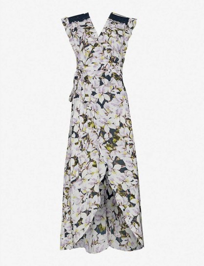 HAPPY X NATURE Floral-print ruffle-trimmed crepe wrap maxi dress in Azalea - flipped