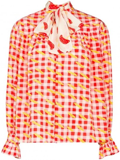 HELMSTEDT checked pussy-bow blouse / fruit print blouses - flipped