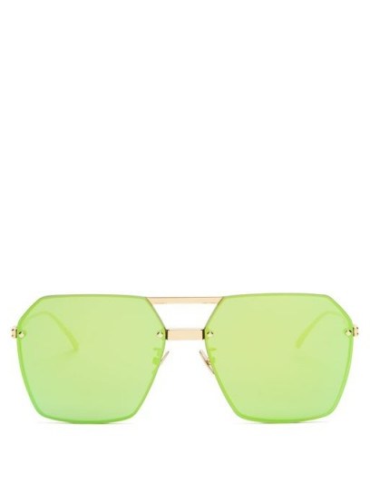 BOTTEGA VENETA Hexagon metal sunglasses – gold metal sunnies – green-tinted lenses - flipped