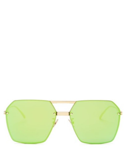 BOTTEGA VENETA Hexagon metal sunglasses – gold metal sunnies – green-tinted lenses