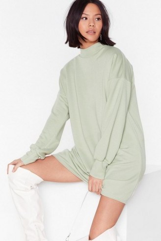 NASTY GAL High Neck Loopback Swing Dress in Sage - flipped