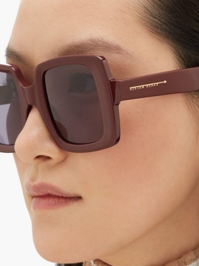 KAREN WALKER EYEWEAR Isadore oversized square acetate sunglasses in burgundy – large thick-rimmed sunnies - flipped