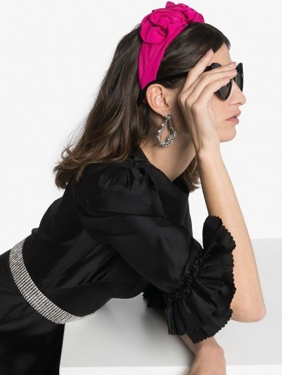 JENNIFER BEHR Rosette silk headband in hot-pink | bright coloured headbands - flipped