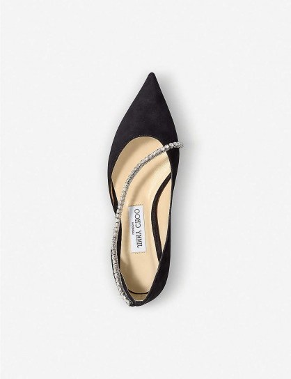 JIMMY CHOO Trude black-suede and crystal flats | pointy toes - flipped