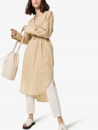 Joseph Janis Striped Belted Dress in beige ~ curved hem dresses