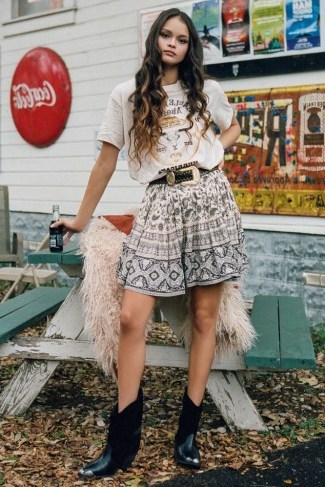 SPELL and the GYPSY COLLECTIVE JOURNEY MINI SKIRT in Ash | floral and paisley prints - flipped