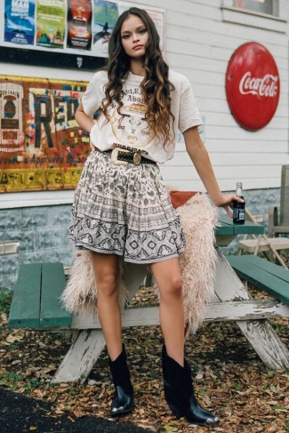 SPELL and the GYPSY COLLECTIVE JOURNEY MINI SKIRT in Ash | floral and paisley prints