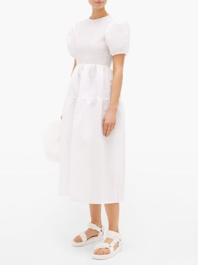 CECILIE BAHNSEN Katja tiered tie-back seersucker dress in white | voluminous dresses - flipped