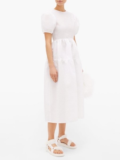 CECILIE BAHNSEN Katja tiered tie-back seersucker dress in white | voluminous dresses
