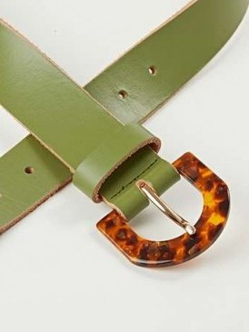 OLIVER BONAS Khaki & Tortoiseshell Buckle Leather Belt / womens green belts - flipped