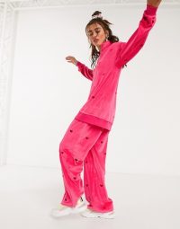 Lazy Oaf all over heart embroidered pink velour co-ord